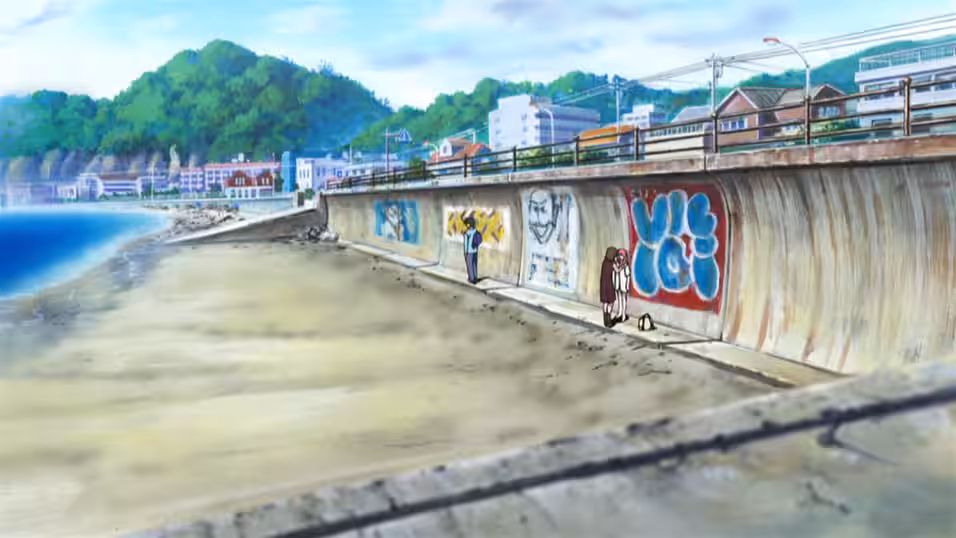 A further away picture showing the same ramp in the anime.