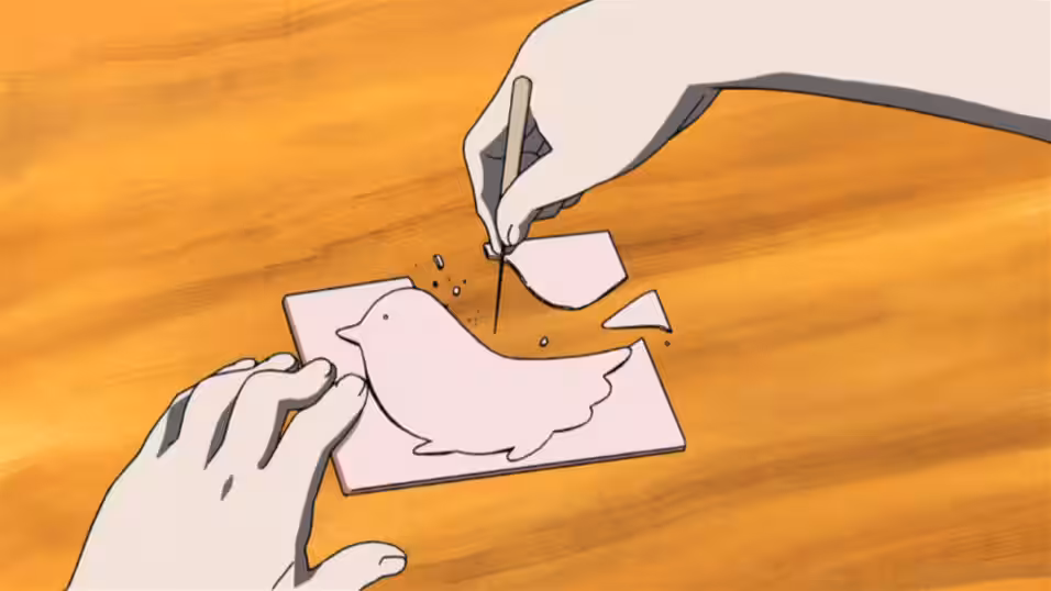 Essentially the same pidgin being the form that the kids are trying to free from the surrounding material in the anime.