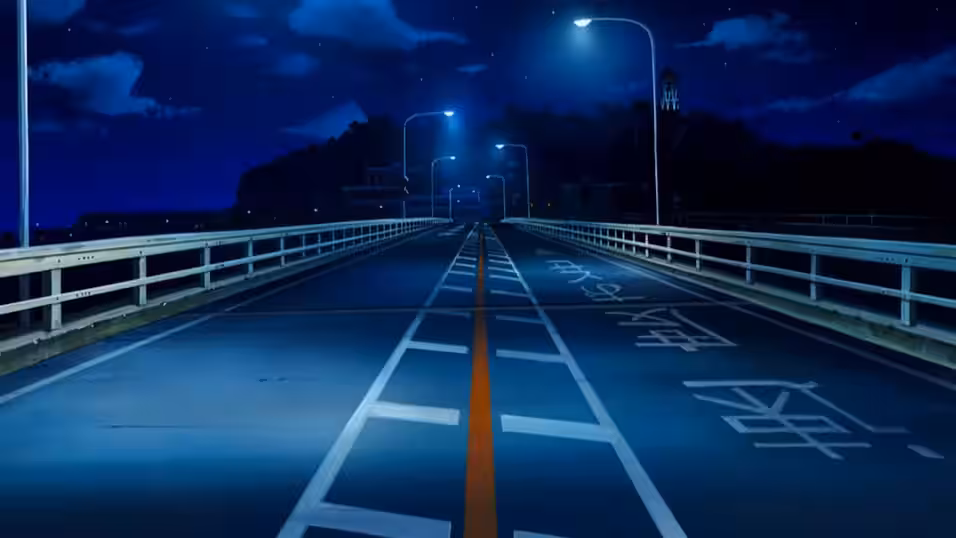 The car-bridge to Enoshima at night in the anime.