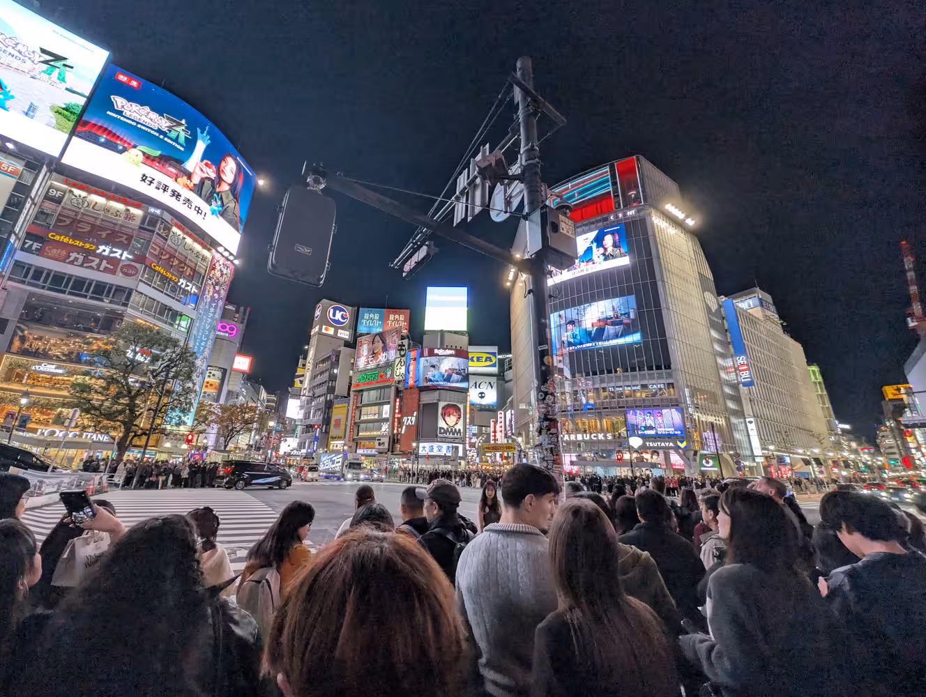 Shibuya crossing from the pedestrian’s perspective, while waiting for the light to turn green.