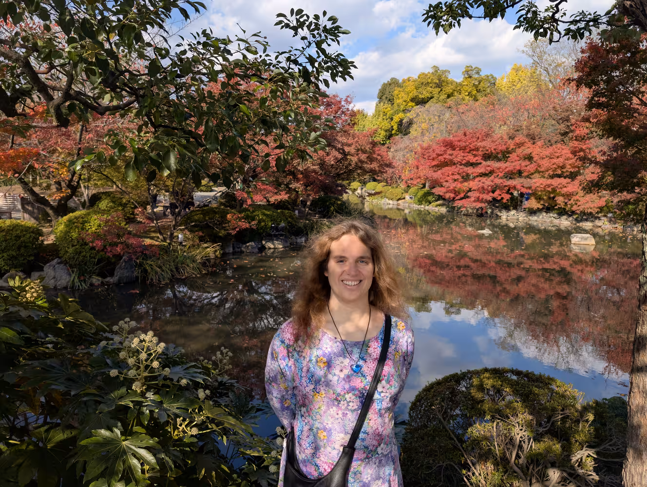 Fiona in front of the pond.